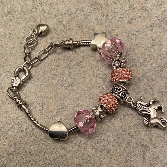 Unicorn Sparkly Crystal Charm Bracelet Bangle - Picture 2 of 2